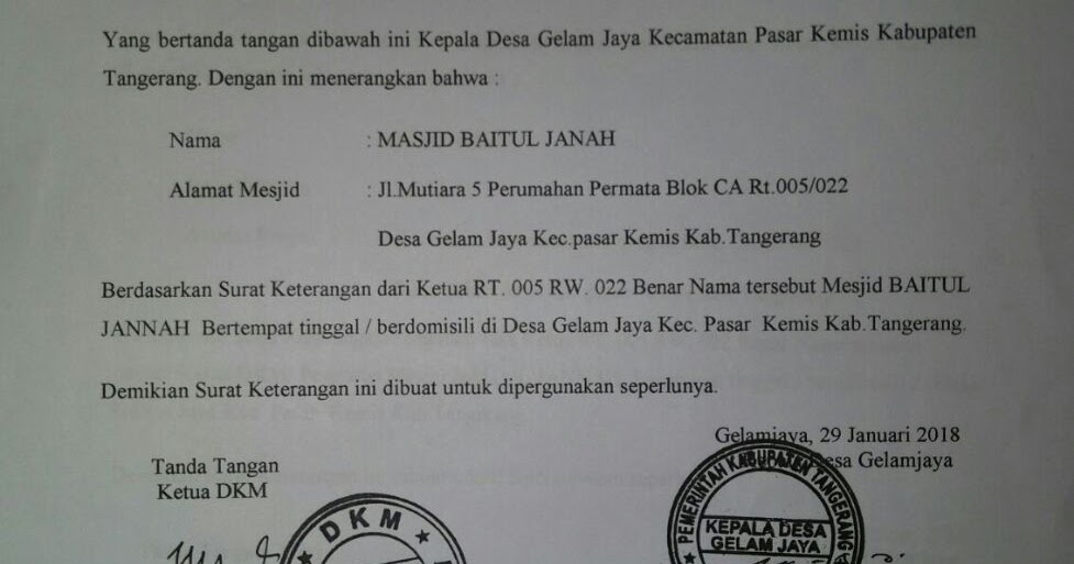 Masjid Baitul Jannah Rw 022 Perum Permata Tangerang Surat Keterangan Domisili Masjid Baitul Jannah