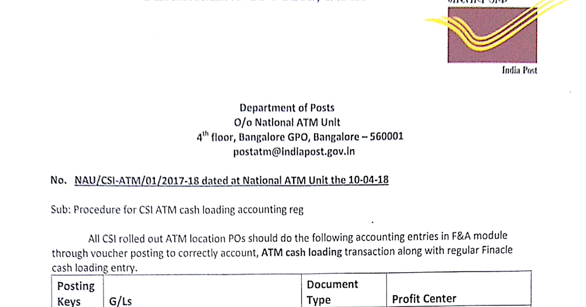 Procedure for Accounting ATM Cash Loading Transaction in CSI DOP Core Solutions