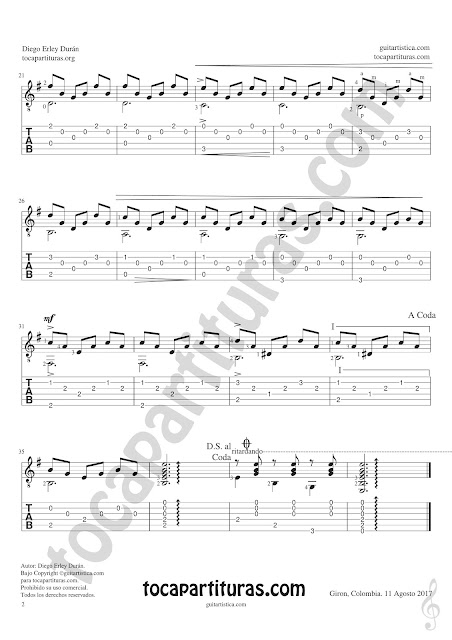 Estudio de Arpegio 1 para Guitarra Partitura y Tablatura para Guitarristas Tablature Guitar Sheet Music for guitarrists