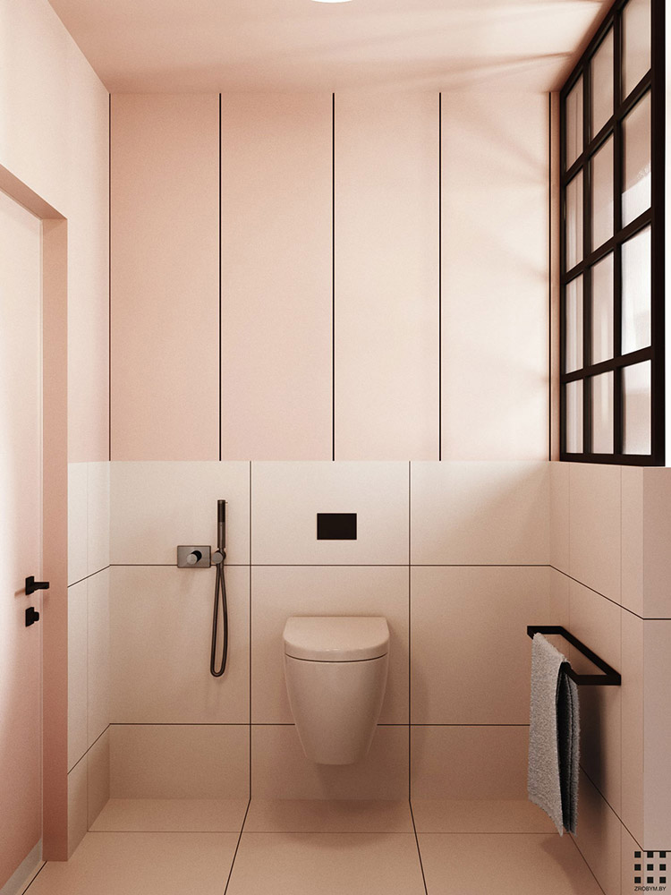 Eclectic bathroom with pink walls by Zrobym Architects 
