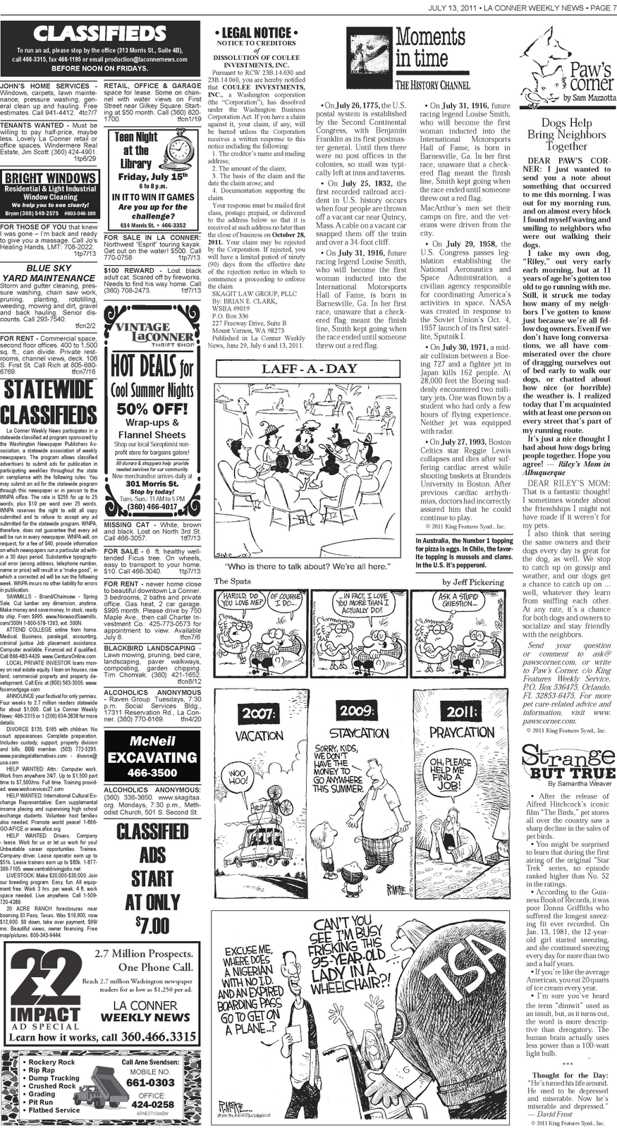 La Conner Weekly News Classified Ads