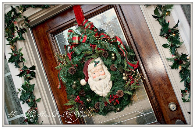 Christmas Porch Inspiration- Vintage Santa Wreath-From My Front Porch To Yours
