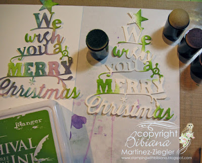 how to color die cuts merry card step 1