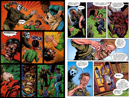 Джейсон против кожаного лица комикс. Jason vs Leatherface Саймон Бисли. Кожаное лицо и Джейсон комикс.