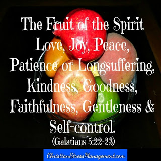 The fruit of the spirit is love, joy, peace, patience, kindness, goodness, faithfulness, gentleness and self control Galatians 5:22-23