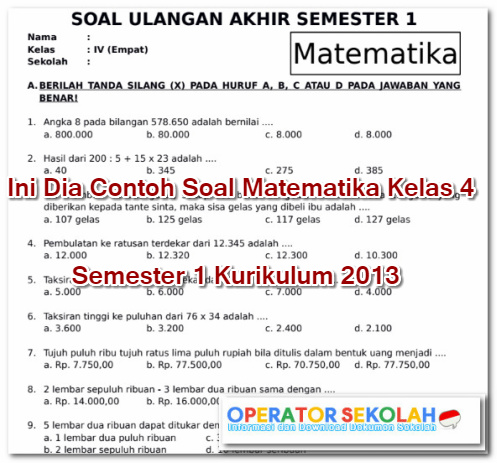 Ini Dia Contoh Soal Matematika Kelas 4 Semester 1 Kurikulum 2013 Operator Sekolah