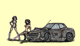 Post-apocalyptic, Toyota Celica, guns, karabin, panienki, samochód