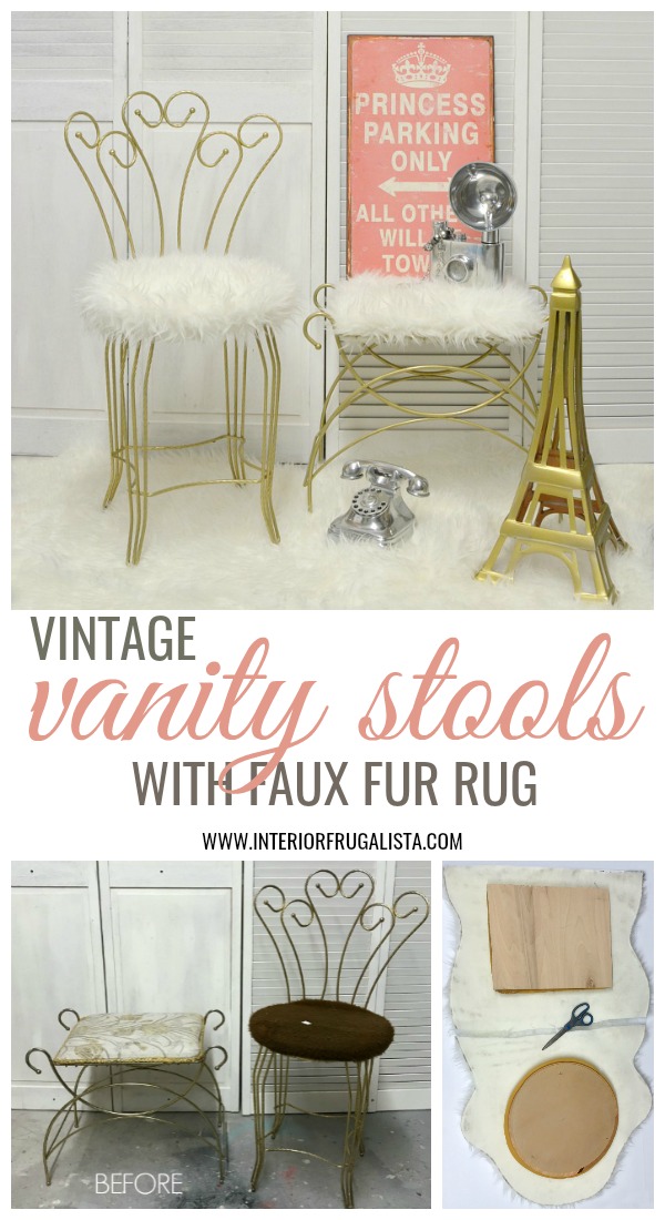 Vanity Stools Makeover With Faux Fur Rug