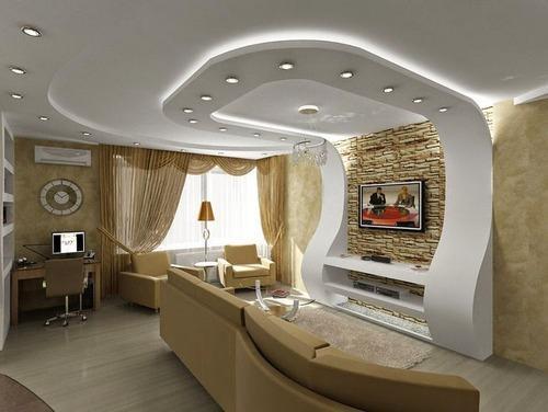 Gypsum Board Tv Wall Design With Led Lights For Modern