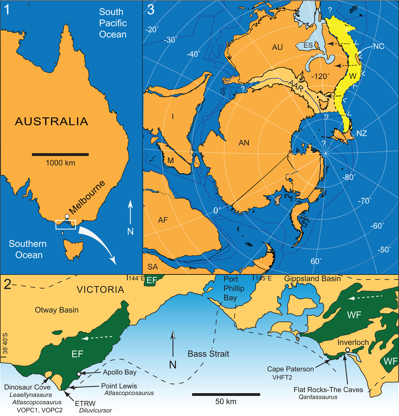 Maps of Australia, southern Victoria and Gondwana