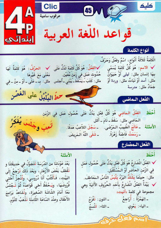 مطوية كليك في قواعد اللغة العربية للسنة الرابعة 4 ابتدائي الجيل الثاني