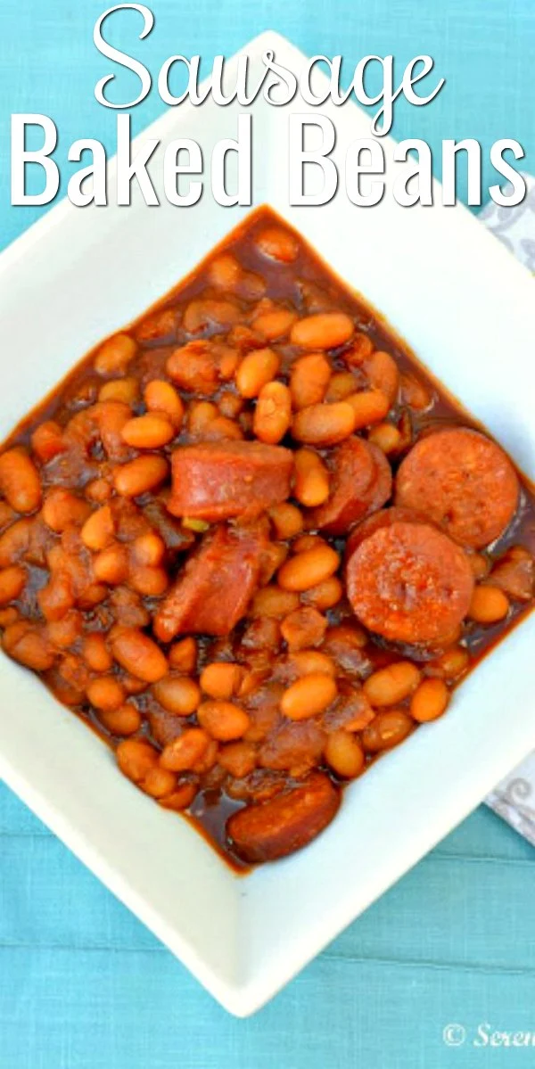 Baked Beans with Sausage is a fairly easy flavory way to cooke dried beans with a crock pot option from Serena Bakes Simply From Scratch.
