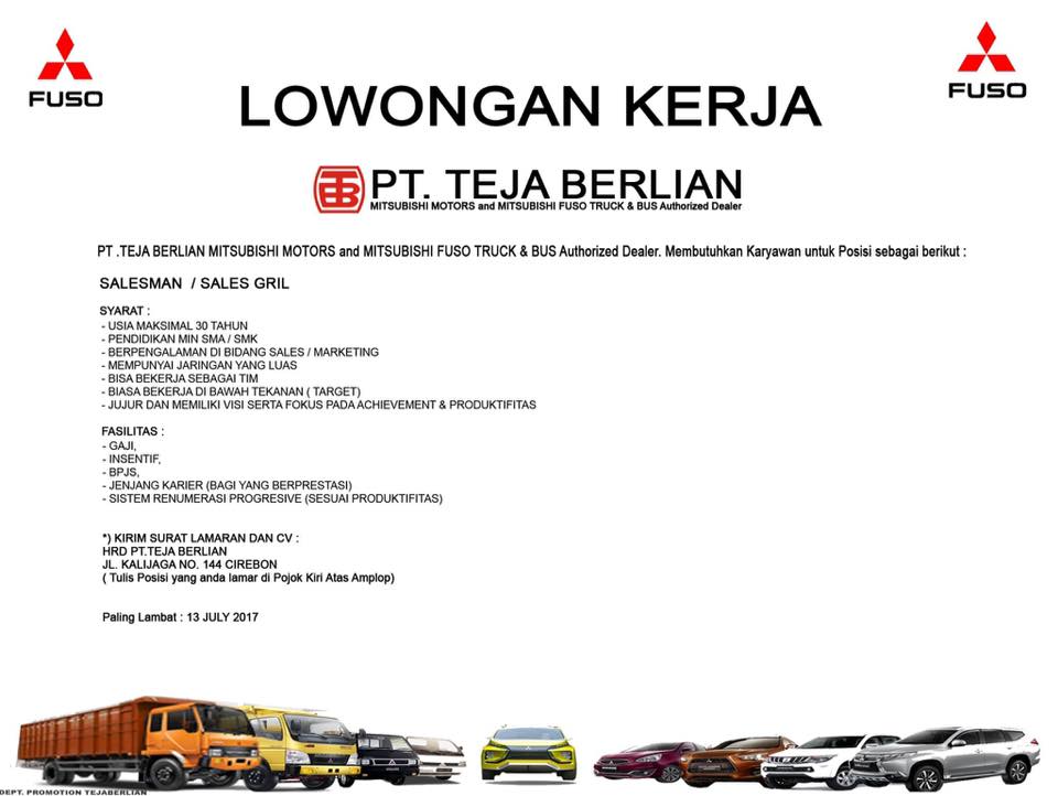 Lowongan kerja PT Teja Berlian Motor Cirebon