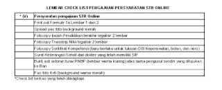 lembar checklist pengajuan STR Online