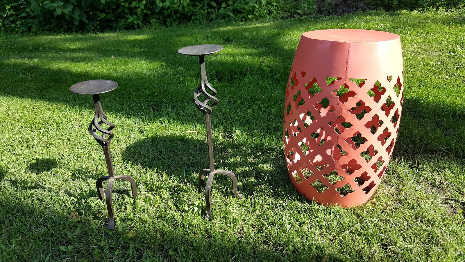 Gear Acres at Top of the Hill Prepping and Spray Painting Garden Stool