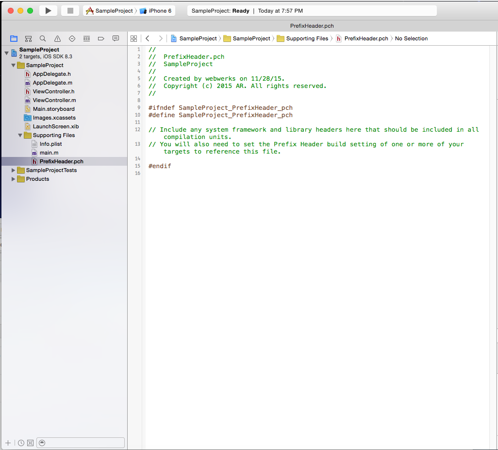 iCodes: How to add a .pch file