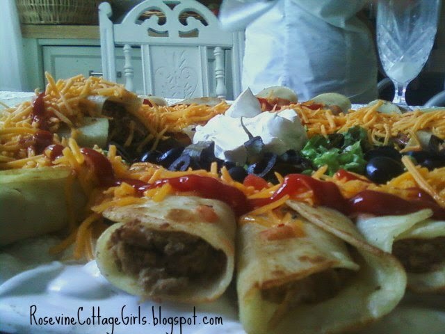 Beef Taquito Recipe by Rosevine Cottage Girls | Photo of a platter of beef taquitos