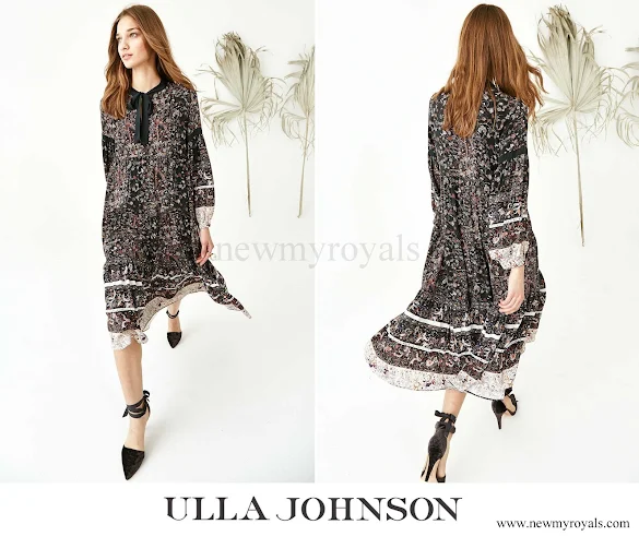 Crown Princess Mette Marit wore Ulla Johnson Isabetta Printed Silk A-line Dress