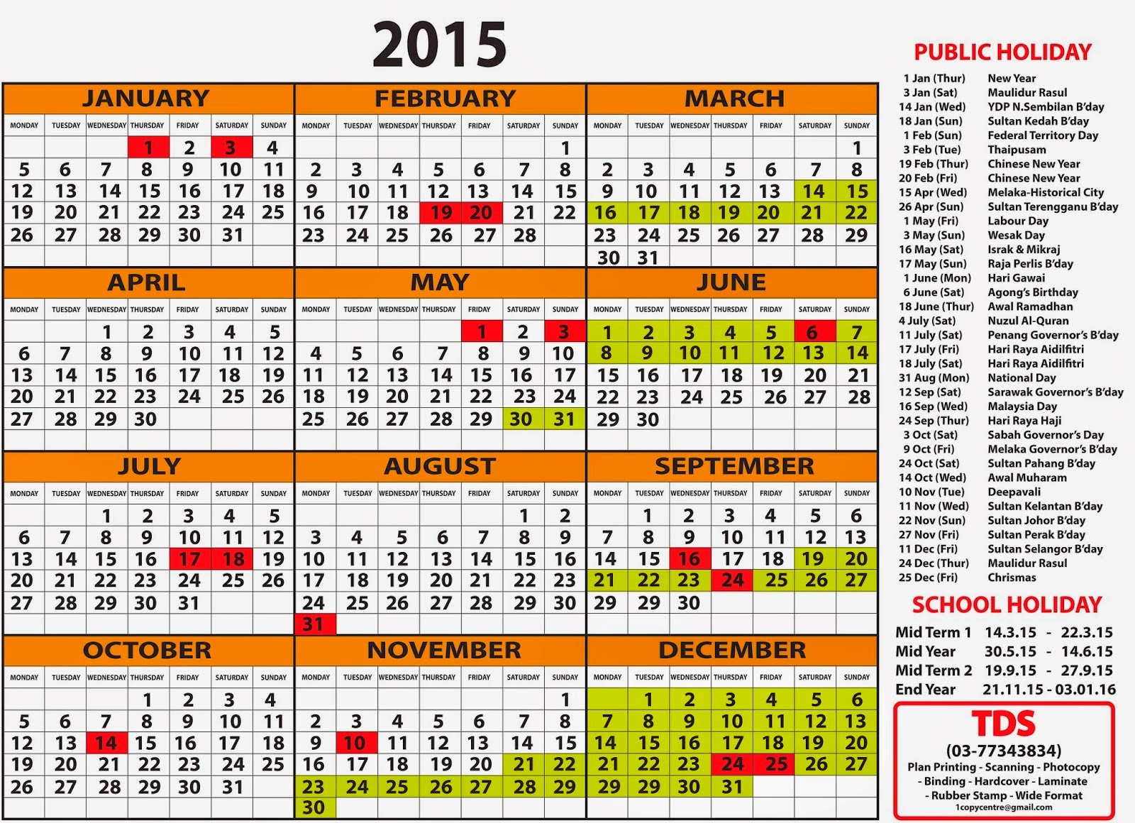 It's My Life: Kalender 2015 dan Persekolahan