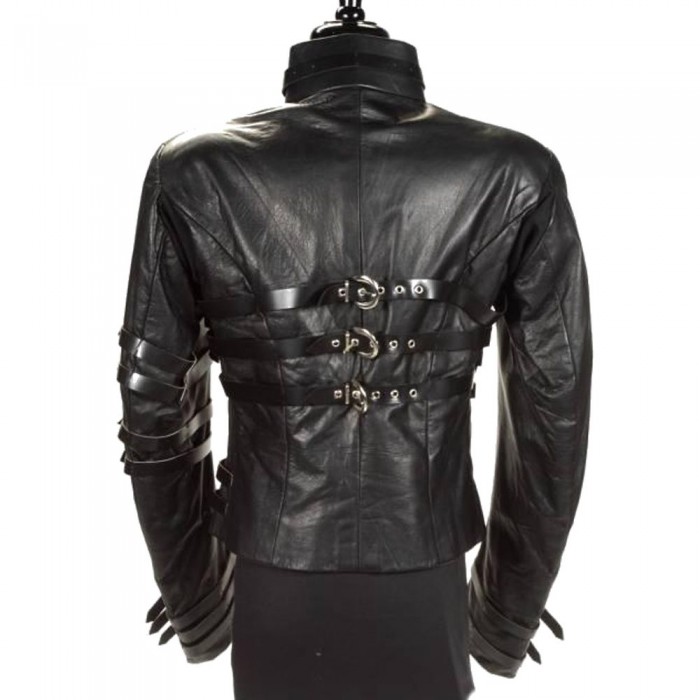 The Dark Attitude Men Gothic Military Black Leather Jacket Men Gothic Leather Jacket Hot Mj Punk Military Black In Just 55