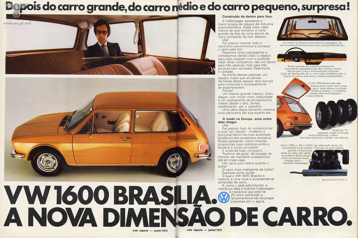 Propaganda de lançamento do Volkswagen Brasília, em 1973.
