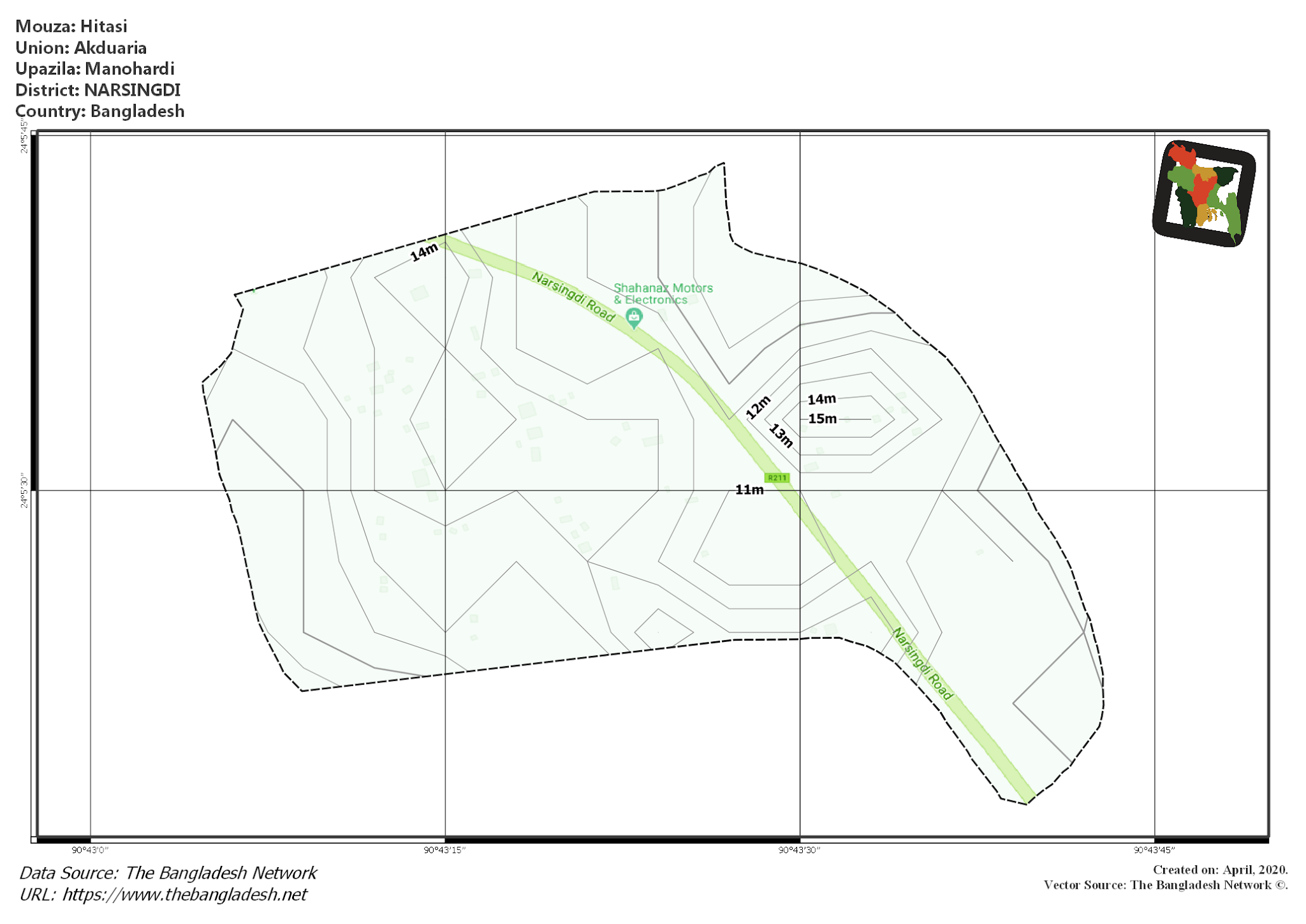 Map of Hitasi Mouza of Manohardi Upazila, NARSINGDI, Bangladesh.