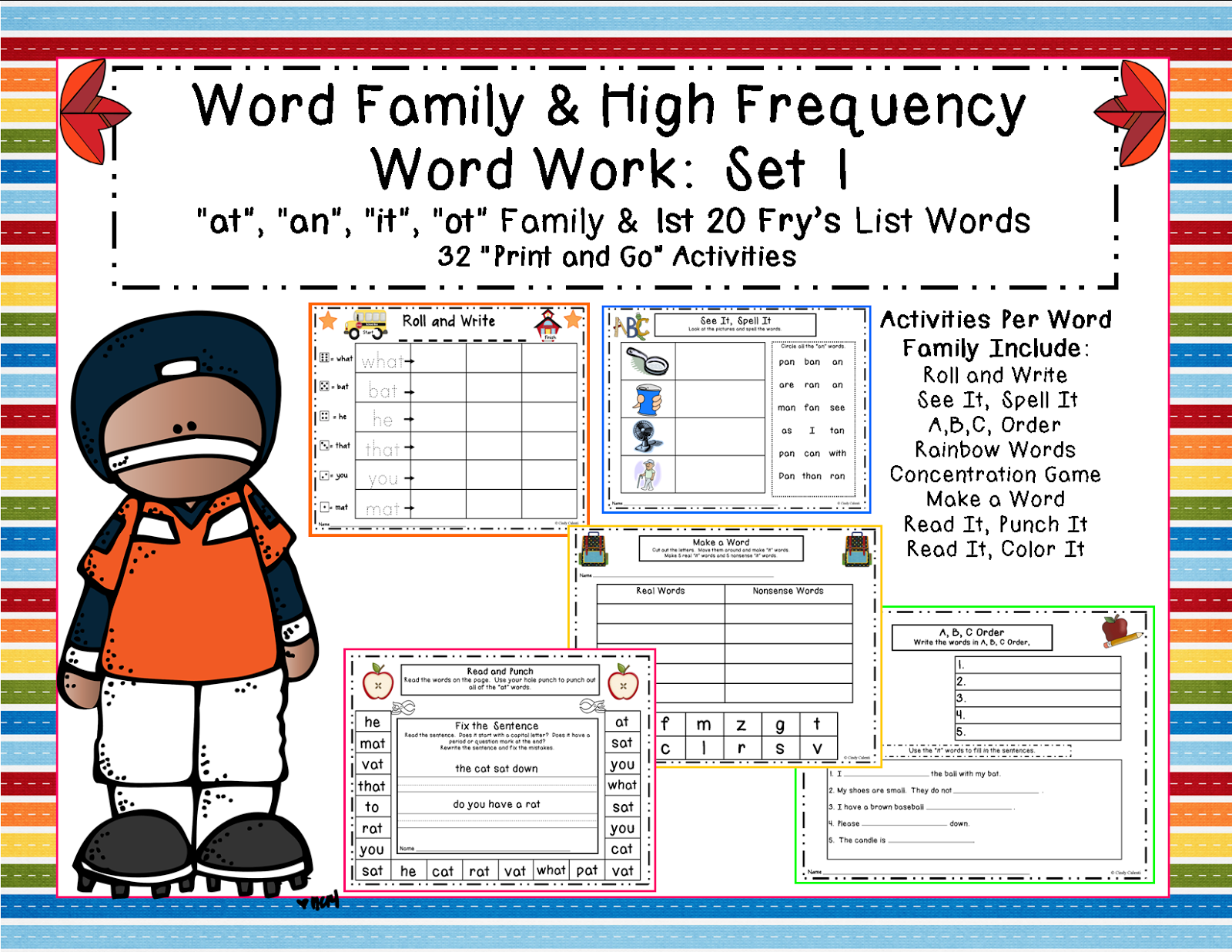 http://www.teacherspayteachers.com/Product/Word-Work-Set-1-at-an-it-ot-and-1st-20-HFW-1421526