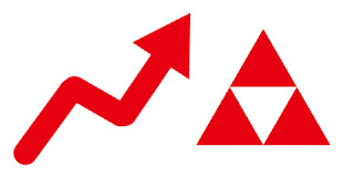 the Triforce next to a rising stock arrow