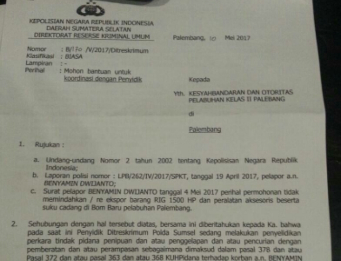 Polisi Minta Otoritas Pelabuhan Palembang Koordinasi Dengan Penyidik Penaone Com