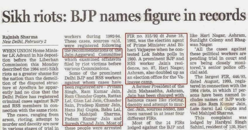 Image result for sikh riots bjp names figure in records