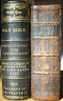 The spines of two leather bibles.