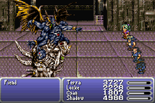 The party battles Fiend, a member of the Warring Triad in Final Fantasy VI.