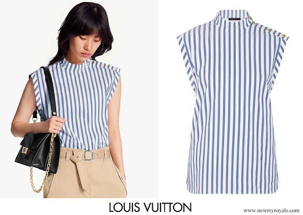 Princess Charlene wore Louis Vuitton Sleeveless Top With Button Detail