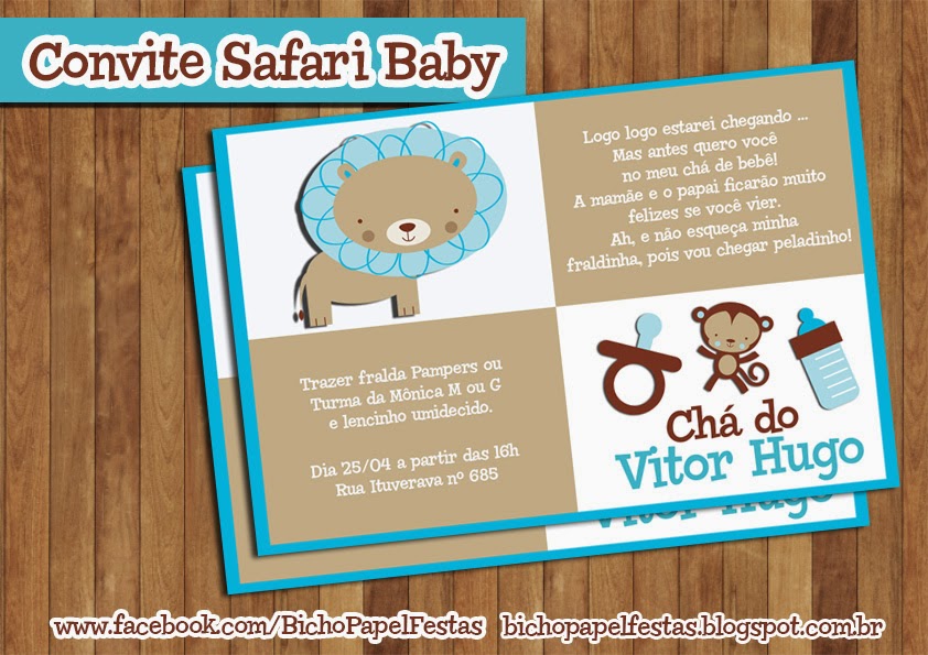 Arte Convite Chá de Bebê Safari