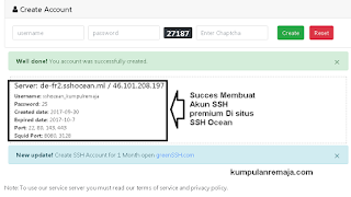 Succes membuat Akun SSH Premium Di Situs SSHOcean