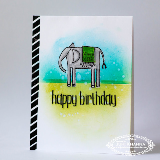 One layered card with masking, partial stamping and ink blending using stamps from Happy Little Stampers