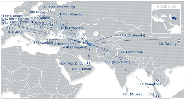 turkmenistan airlines flights map