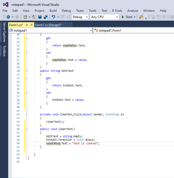 simple notepad application in c#