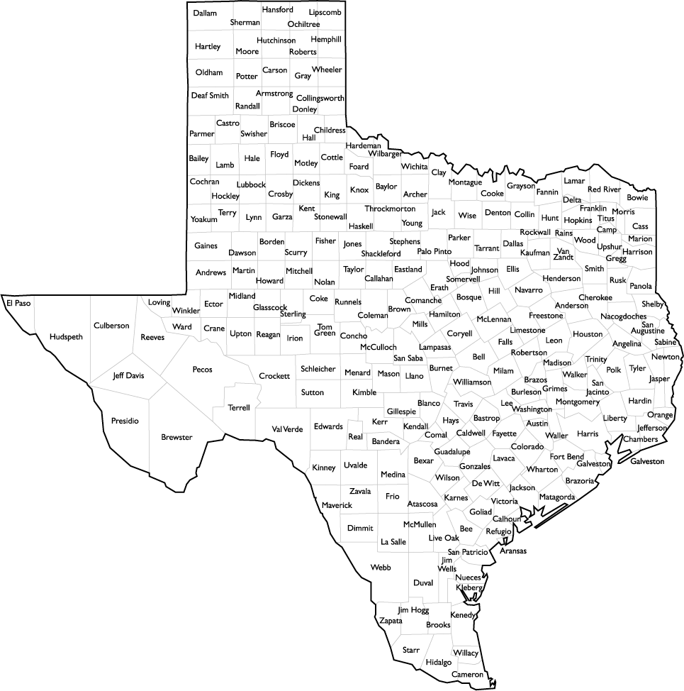 Printable Texas County Map