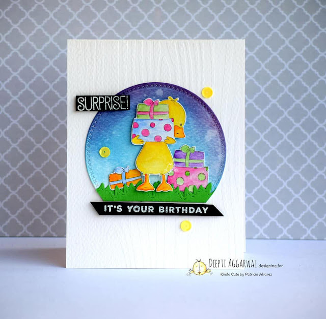birthday card using duck with presents