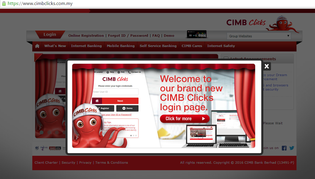 Login page CIMB Clicks