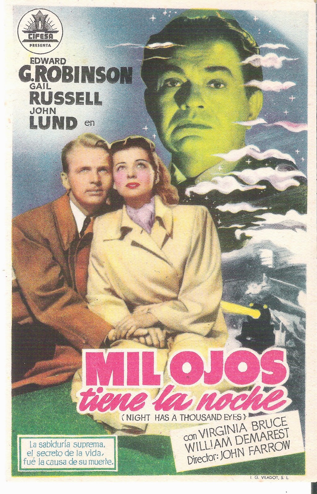 CINE - PROGRAMAS DE MANO: MIL OJOS TIENE LA NOCHE // JOHN FARROW ...