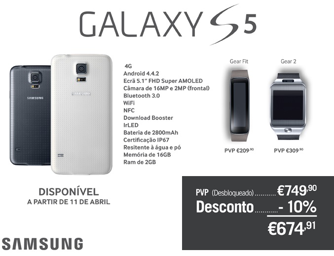 Samsung Galaxy S5 em Portugal a 11 de Abril por €749 Aberto até de