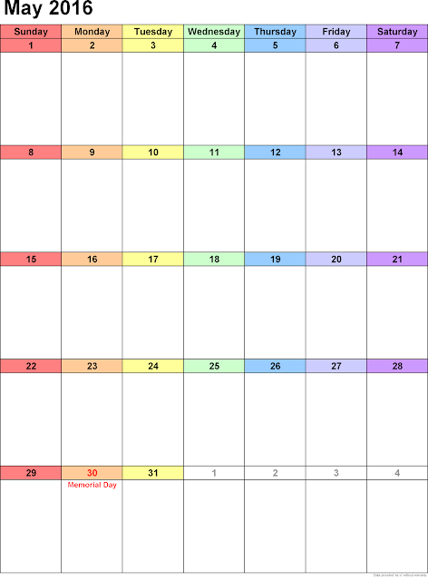 May 2016 Printable Calendar Portrait, May 2016 Blank Calendar, May 2016 Planner Cute, May 2016 Calendar Download Free