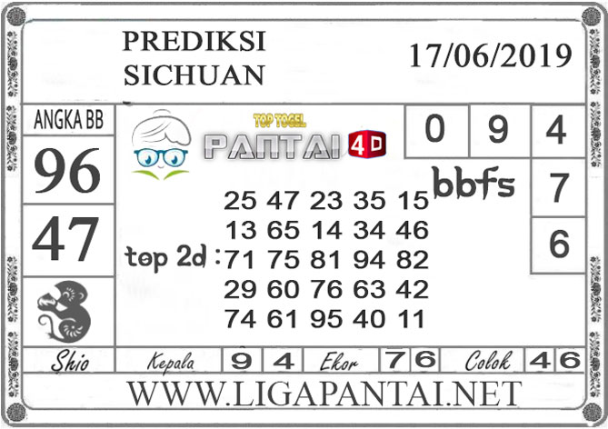 PREDIKSI TOGEL “SICHUAN” PANTAI4D 17 JUNI 2019