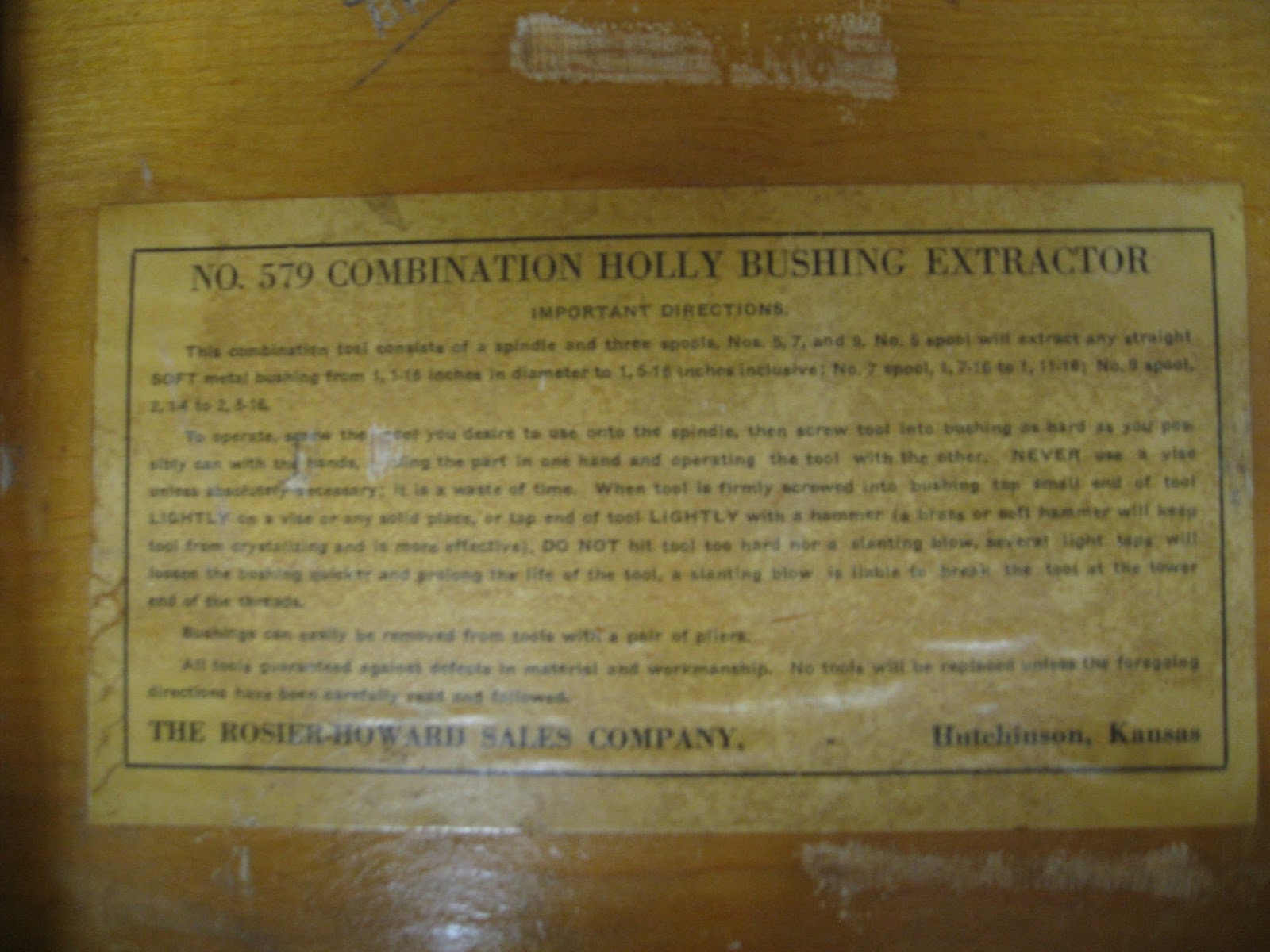 Mr. Haney's Specials 1930's Holly Bushing Extractor Made in Hutchinson