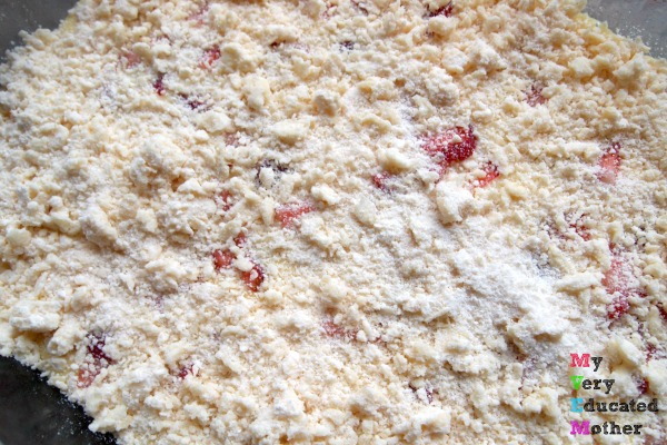 Strawberry & Cream Cheese Crumb Cake using a boxed cake. 
