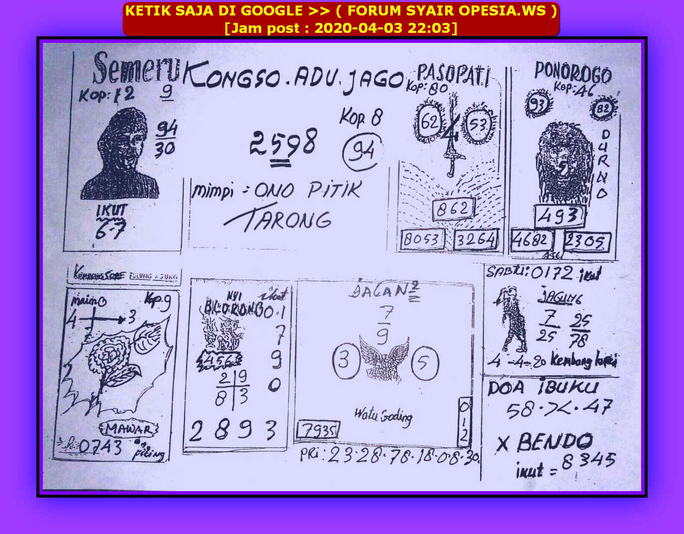 Prediksi Syair sgp 4 April 2020 KODE SYAIR SGP SYAIR HK