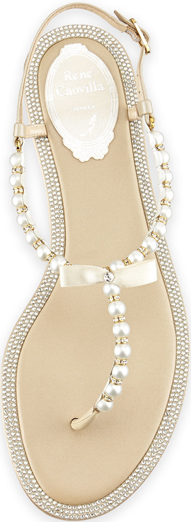 Rene Caovilla Crystal-Trimmed Pearly Thong Sandal