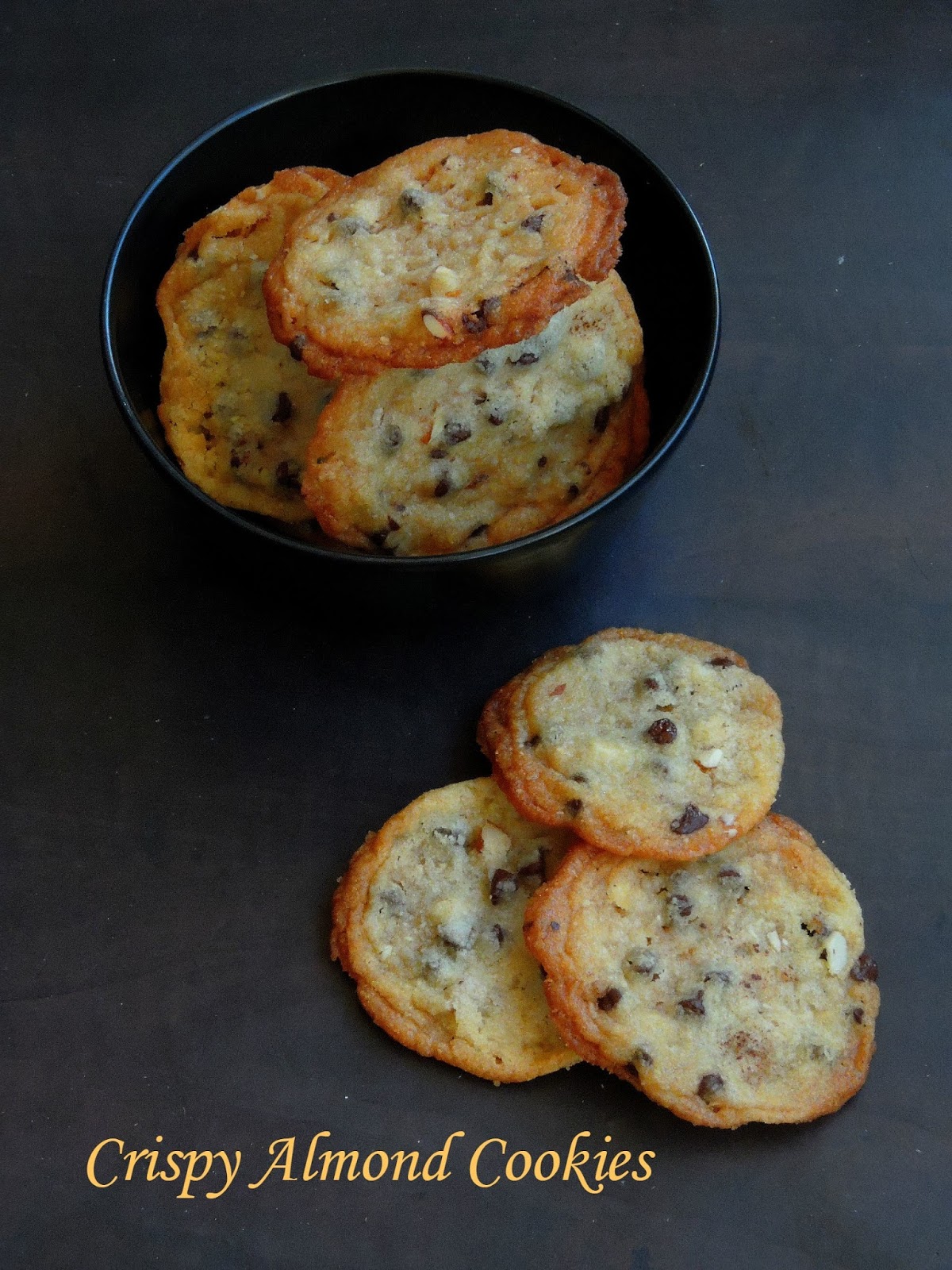 Priya's Versatile Recipes: Eggless Crispy Almond Cookies With Chocolate ...